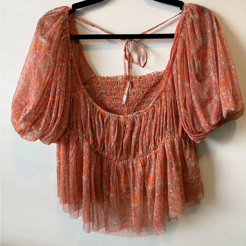 Free People Orange Floral Cropped Blouse